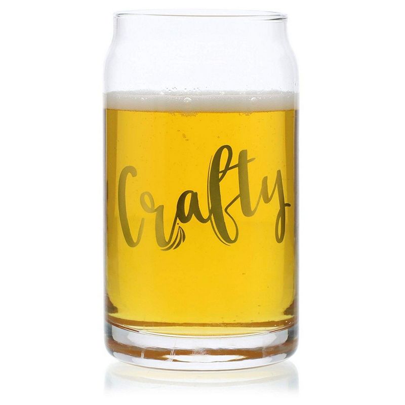 Juvale 2-Pack Clear Can-Shaped Beer Glasses with Gold Foil Sayings 16 Oz