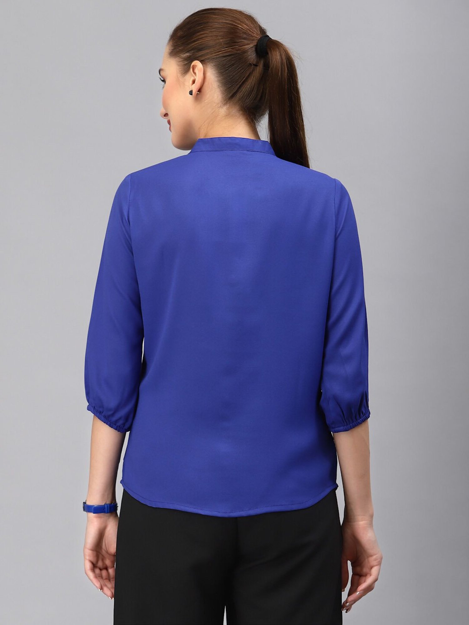 Style Quotient Women Solid Cobalt Blue Polyester Formal Shirt