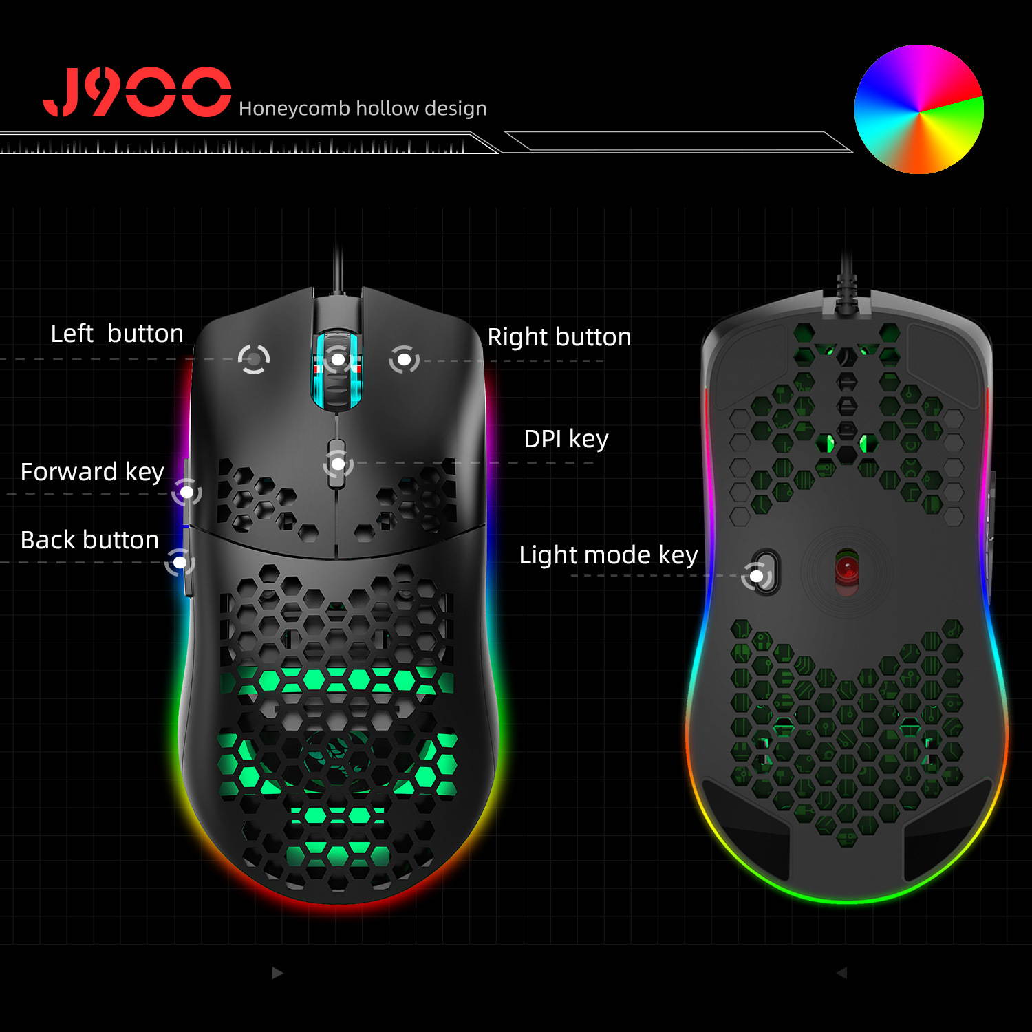 RGB Gaming Mouse with Honeycomb Shell, Ultraweave Cable, 6400 DPI Optical Programmable Wired Mouse