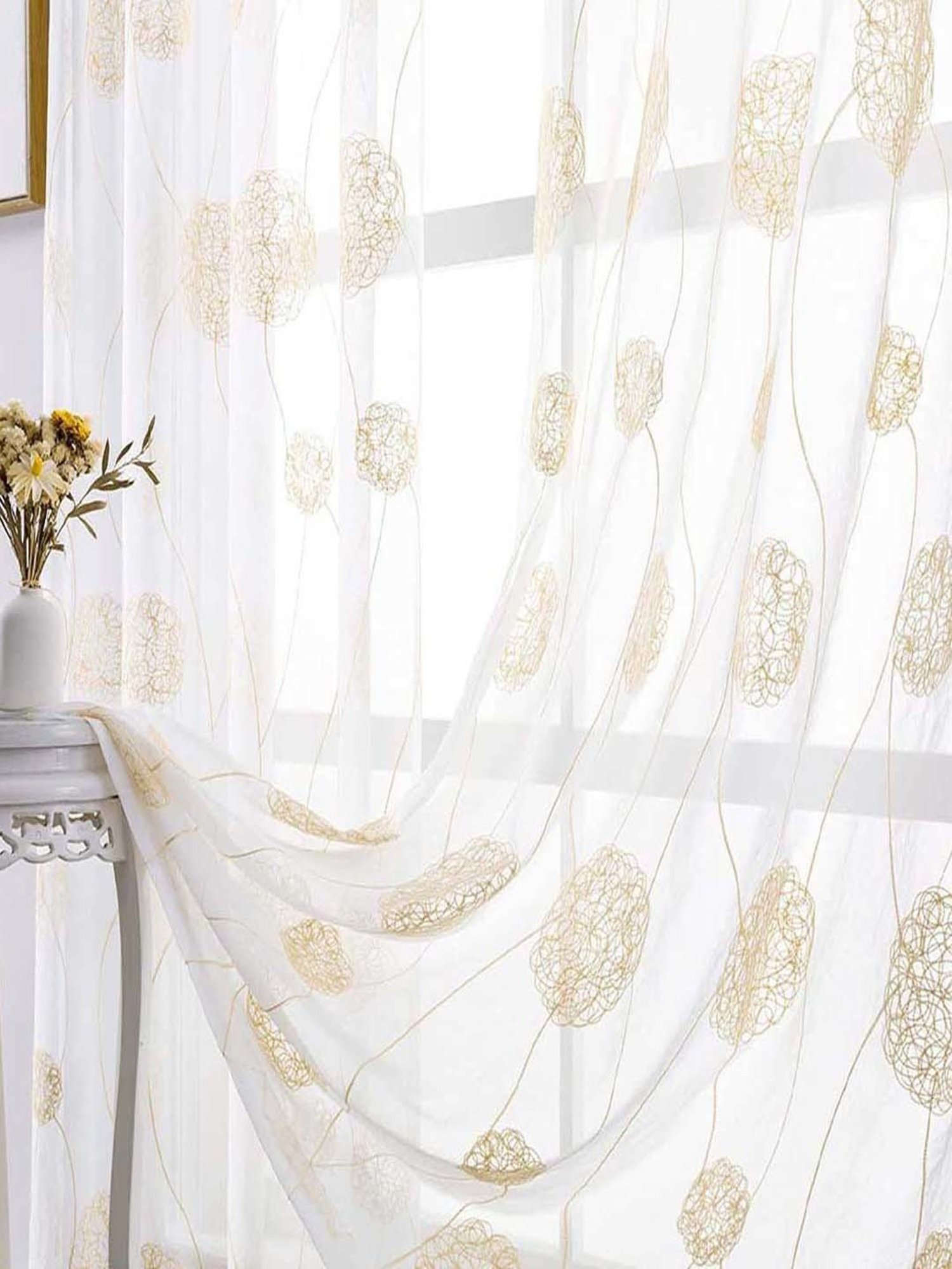 Urban Space Taupe Polyester Window Curtain With Tieback & Eyelet - Set of 2