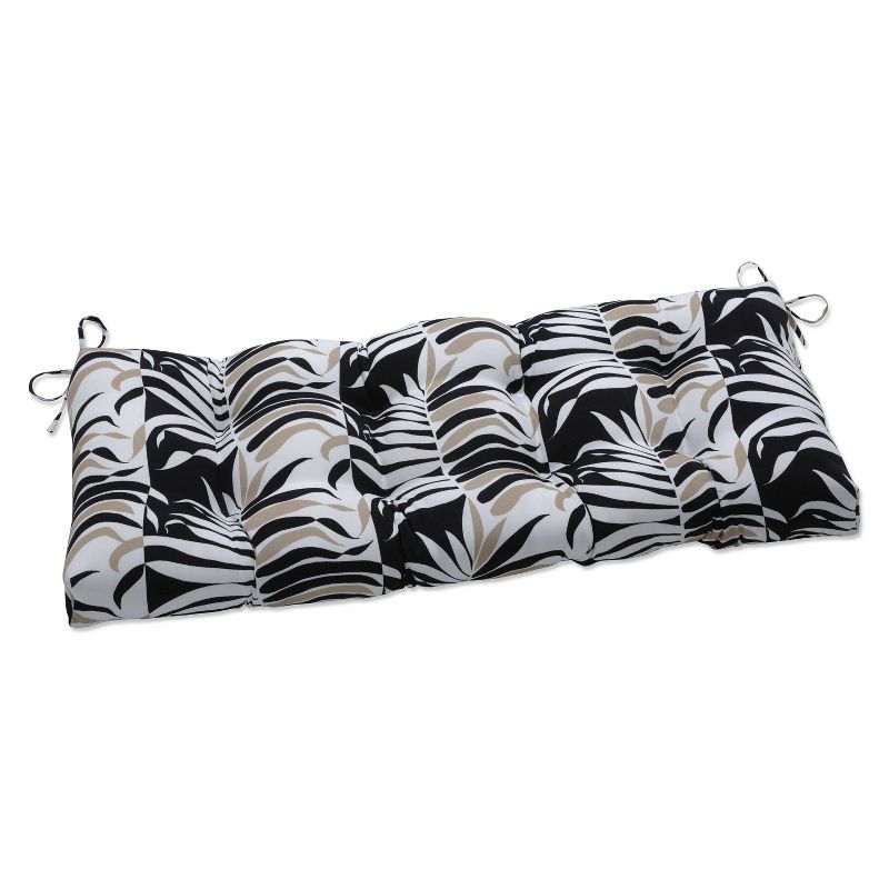 48" x 18" Outdoor Tufted Bench/Swing Cushion Palm Stripe Black/Tan - Pillow Perfect