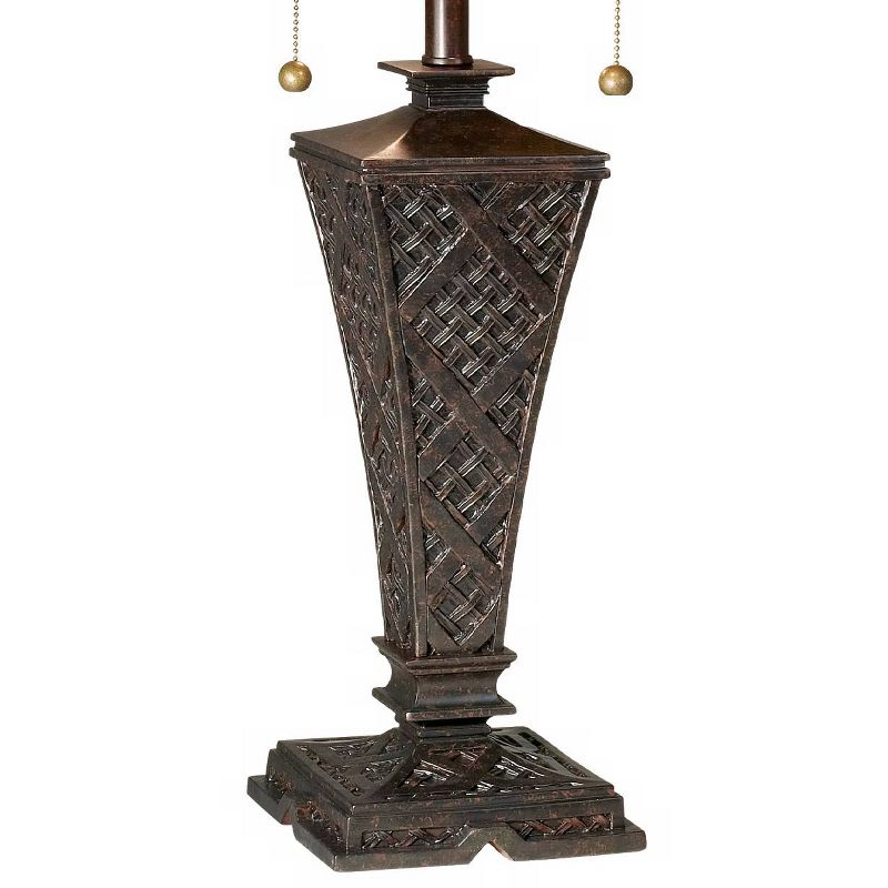 Robert Louis Tiffany Mission Table Lamp Bronze Wicker Pattern Stained Art Glass Shade for Living Room Family Bedroom Bedside
