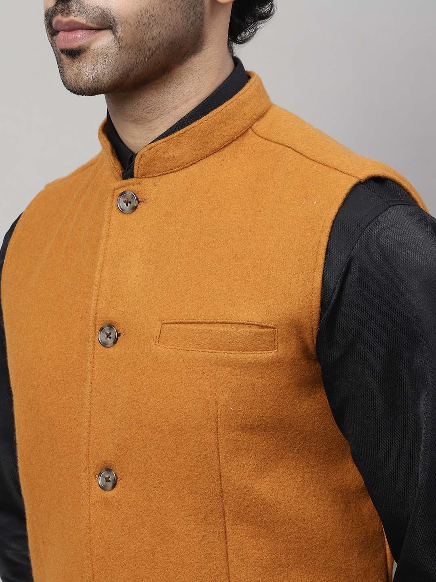 Even Orange Regular Fit Nehru Jacket
