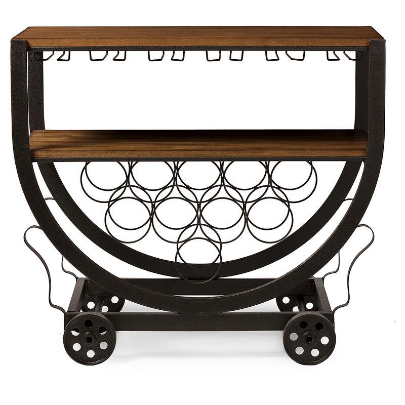 Flash Furniture Castleberry Rustic Wood Grain and Iron Kitchen Serving and Bar Cart