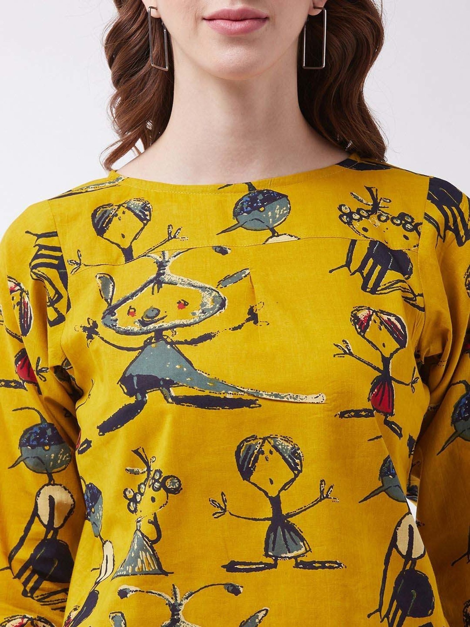 Inweave Yellow Cotton Printed Top