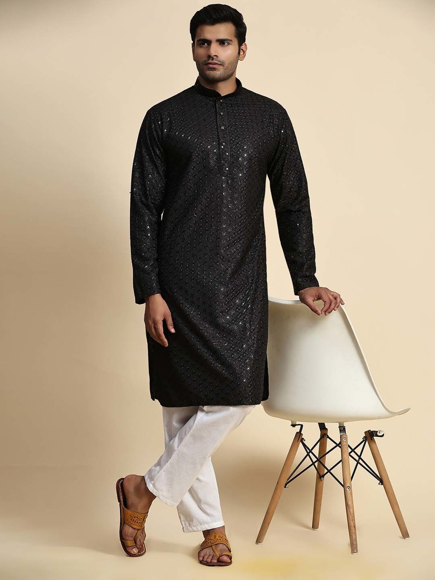 Pro-Ethic Style Developer Black & White Regular Fit Embroidered Kurta & Pyjamas Set