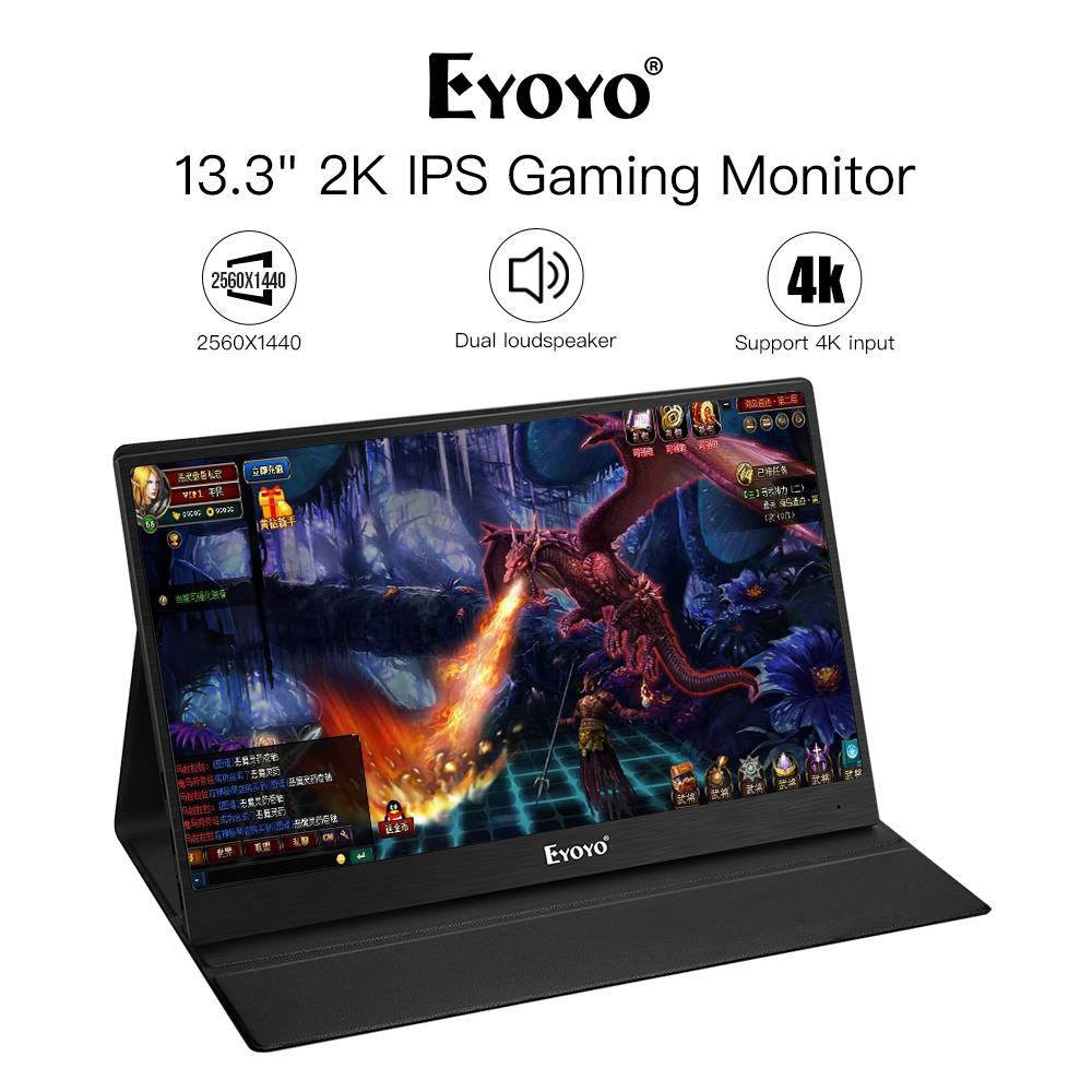 Eyoyo 13" Portable PC Gaming Monitor, 2540x1440 High Resolution IPS Game Monitor with HDMI Input for Xbox One Xbox 360 PS3 PS4 WiiU Switch Raspberry Pi 3, 2 1 Model B B+ w/ Built-in Speakers
