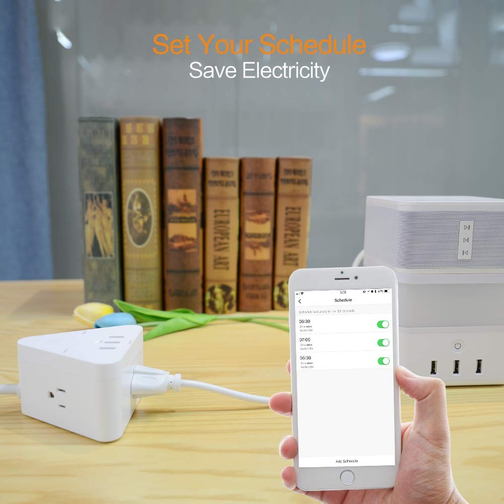 Avatar Controls Triangle Smart Power Strip Alexa, Google Home, WiFi Power Plug with 3 Outlets 3 USB Ports, Separate Switch Remote Control by App, 5ft Extension Cord