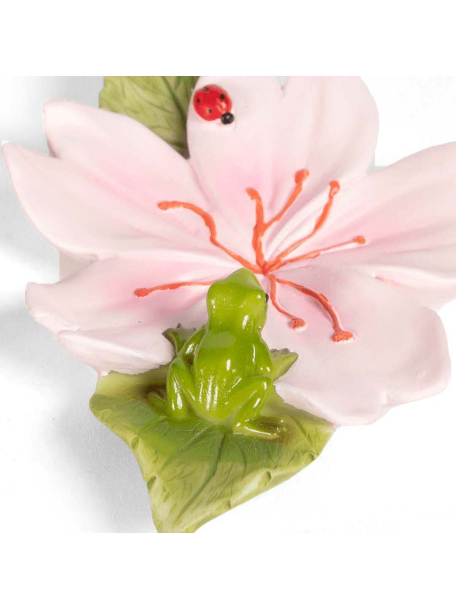 Home4U Green & Pink Polyresin 7 cm Frog With Sakura Showpiece - Set of 1