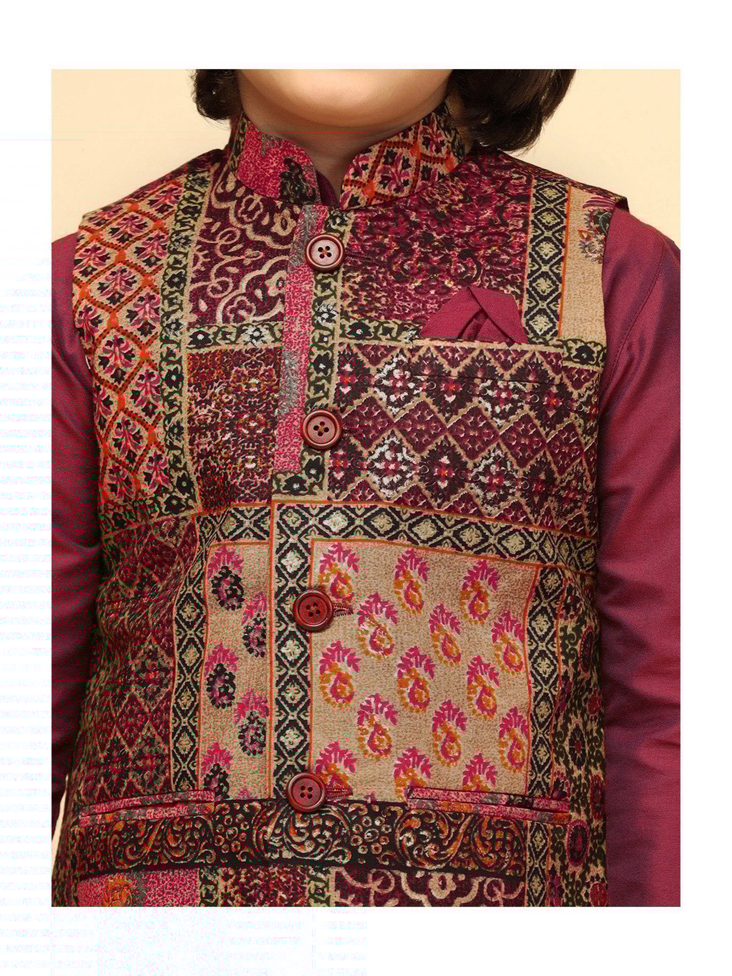KISAH Boys Multicolor Printed Full Sleeves Kurta, Pyjamas with Nehru Jacket