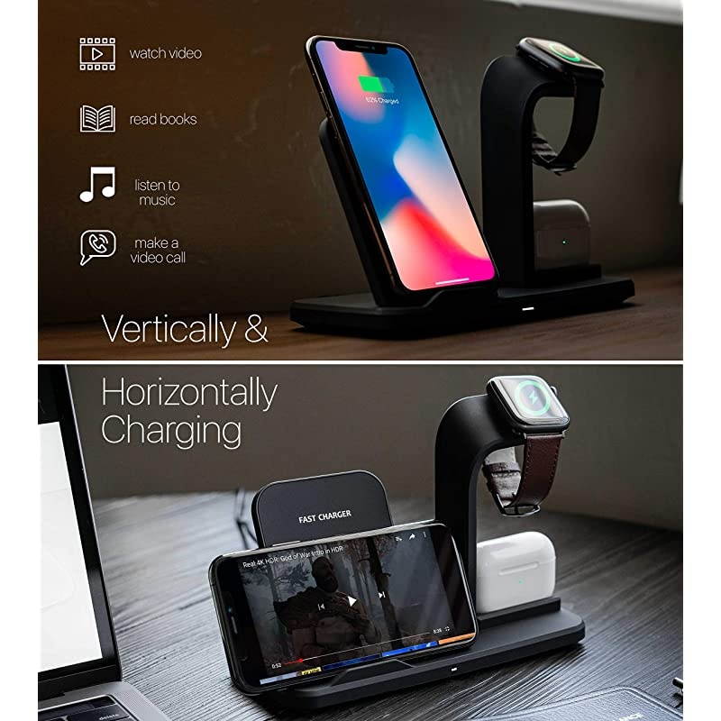 in 1 Wireless Charging Station for Multiple Devices Apple Watch iPhone Airpods Apple Docking Station Detachable Qi Wireless Charger Stand in 1 Compatible with iPhone XR X XS Max 8 Plus