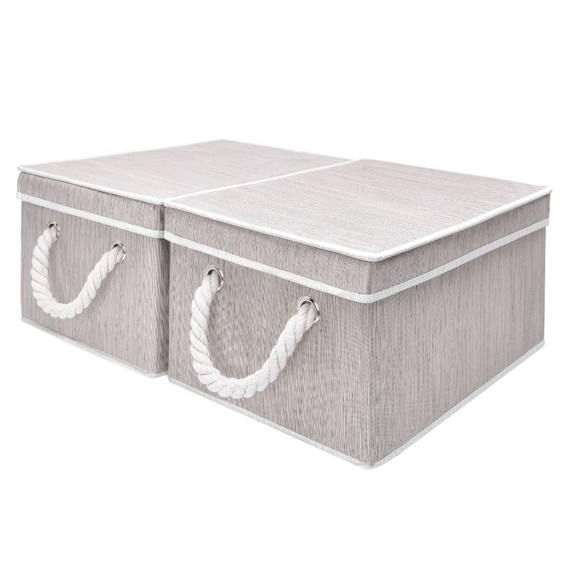StorageWorks Set of 2 (20L) Rectangle Polyester Storage Bin with Cotton Rope Handles and Lid Clay
