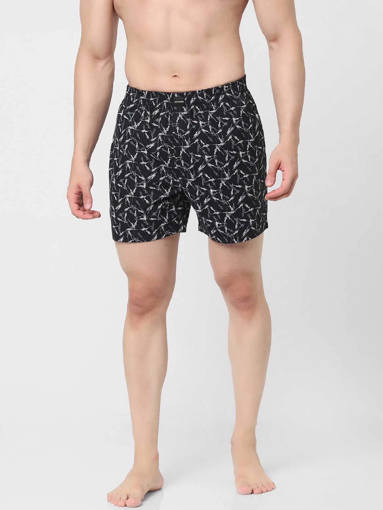 Jack & Jones Jet Black Cotton Regular Fit Printed Boxers