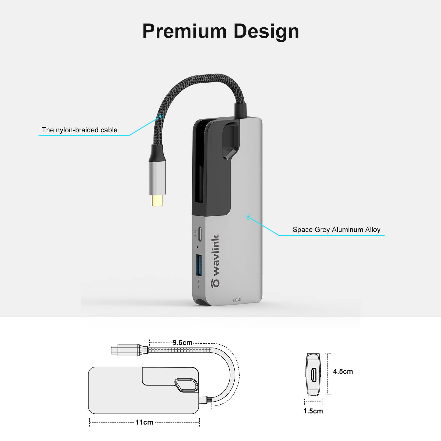 Wavlink USB C Hub, PD 7-in-1 Type C Adapter Mini Docking Station Aluminum with 4K 30Hz HDMI, 2K 60Hz VGA, 2 USB 3.0, SD/TF Card Reader, 87W Laptop Power Delivery for Windows Mac and More, Plug & Play