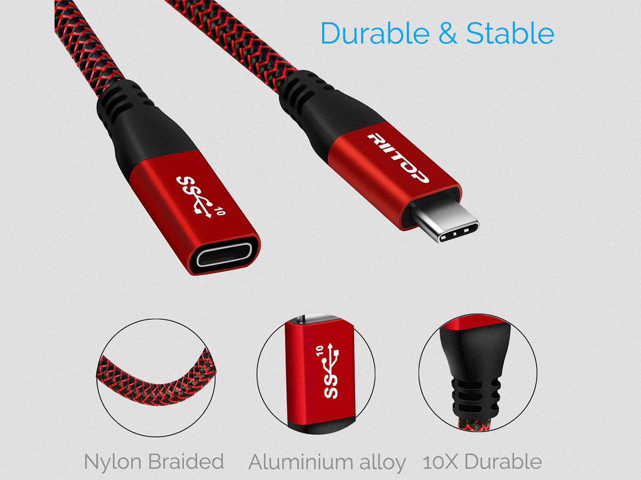 USB Type C Extension Cable Cord 6 ft (2Pack), RIITOP USB 3.1 Type C Gen2 10Gbps Male to Female Support Charging & Data for Nintendo Switch, MacBook Pro, Dell XPS