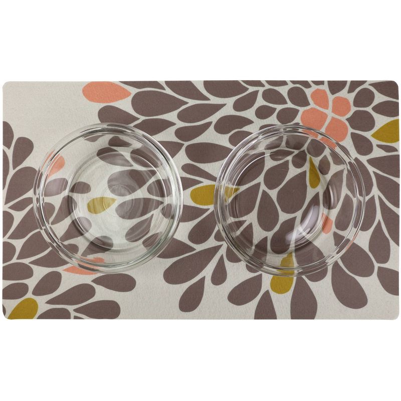 Drymate Dog and Cat Feeding Placemat - Floral Brown & Coral