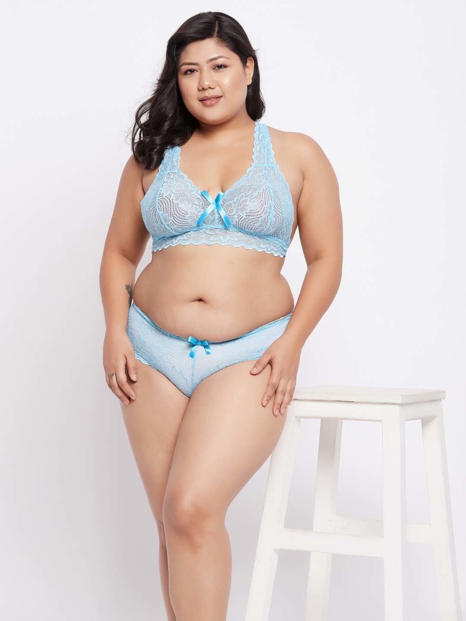 Secrets By ZeroKaata Blue Lace Work Bra Panty Set