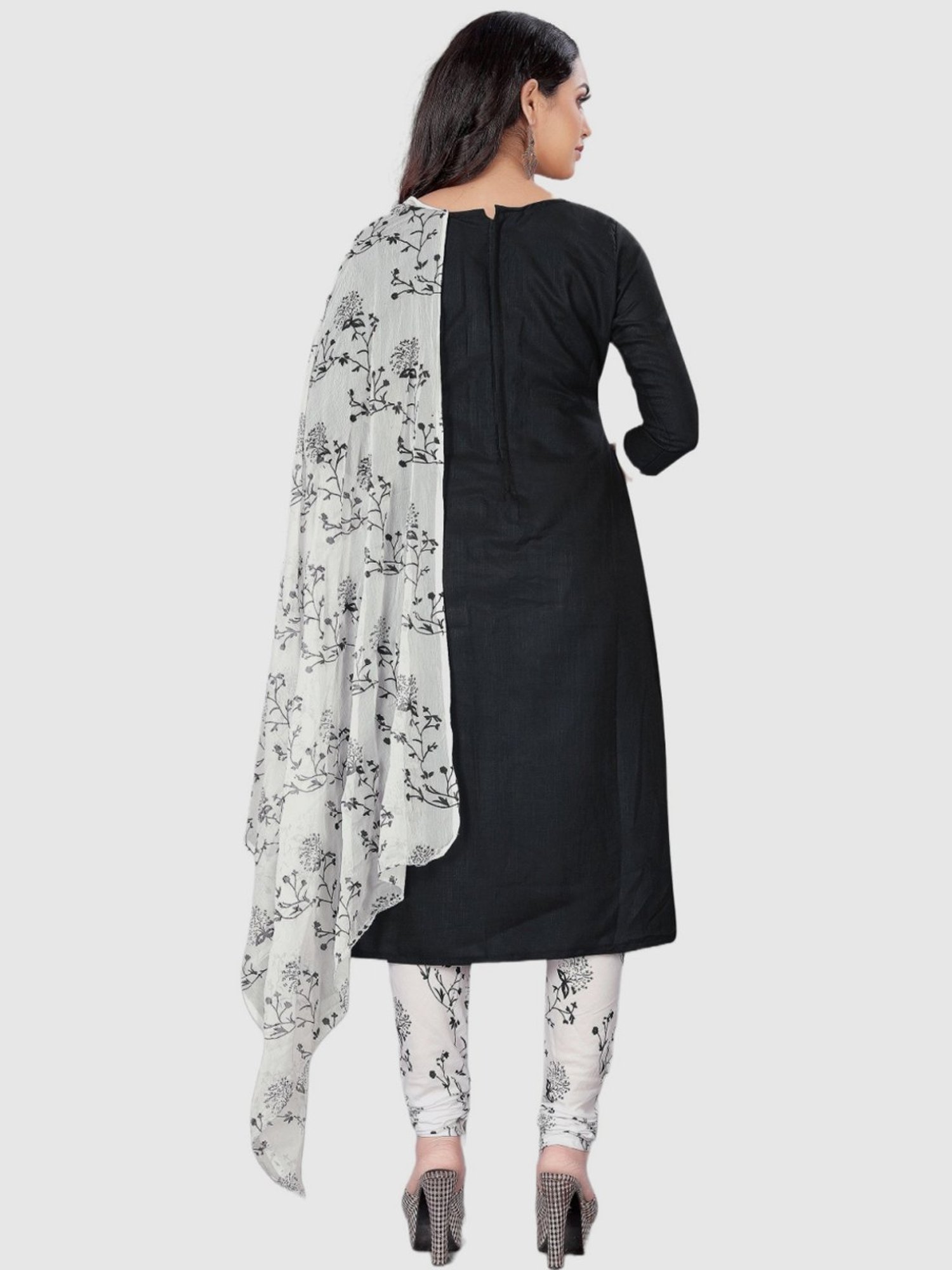 APNISHA Black & White Cotton Printed Unstitched Dress Material