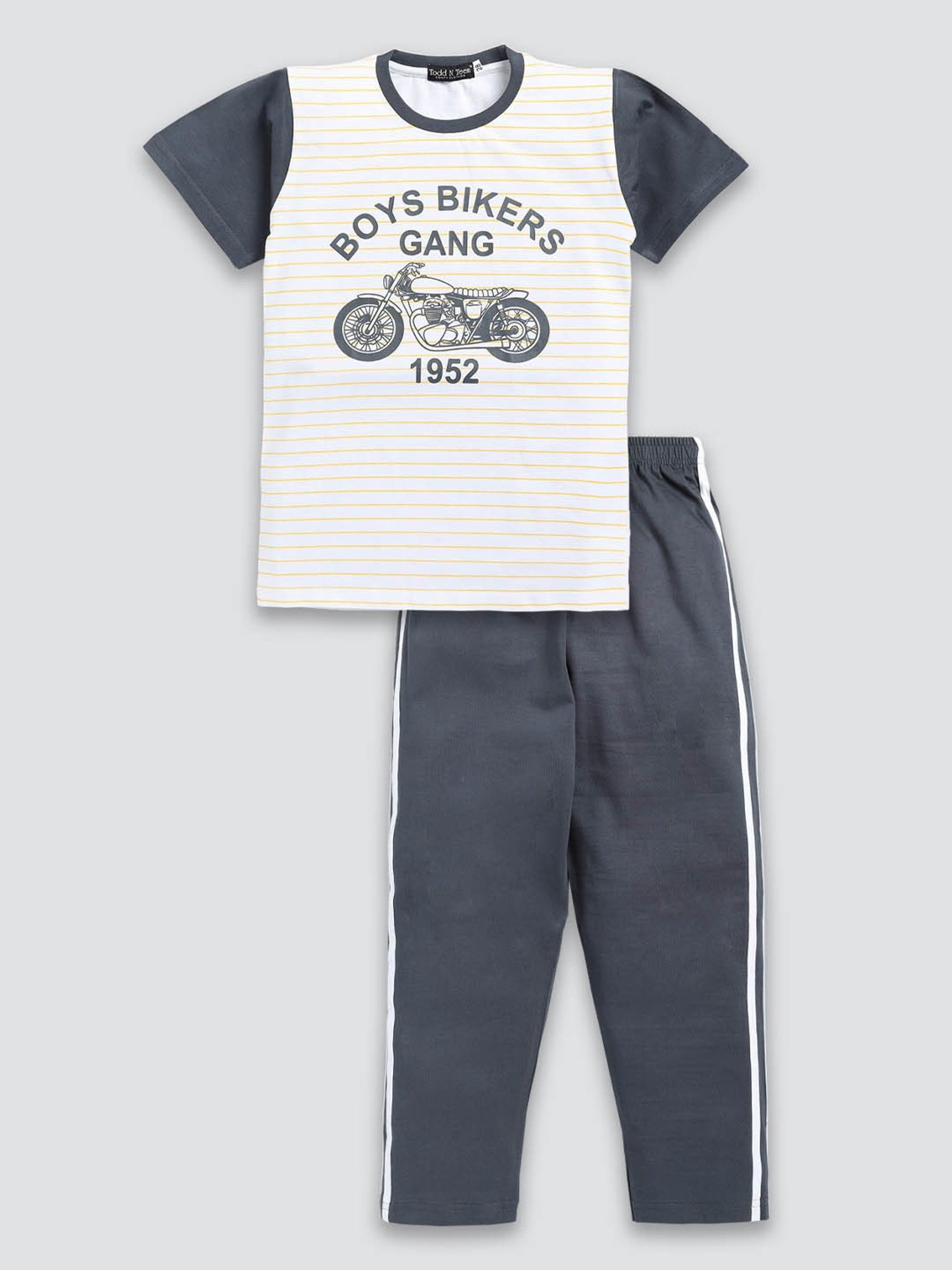 Todd N Teen Kids White & Navy Printed T-Shirt with Trackpants