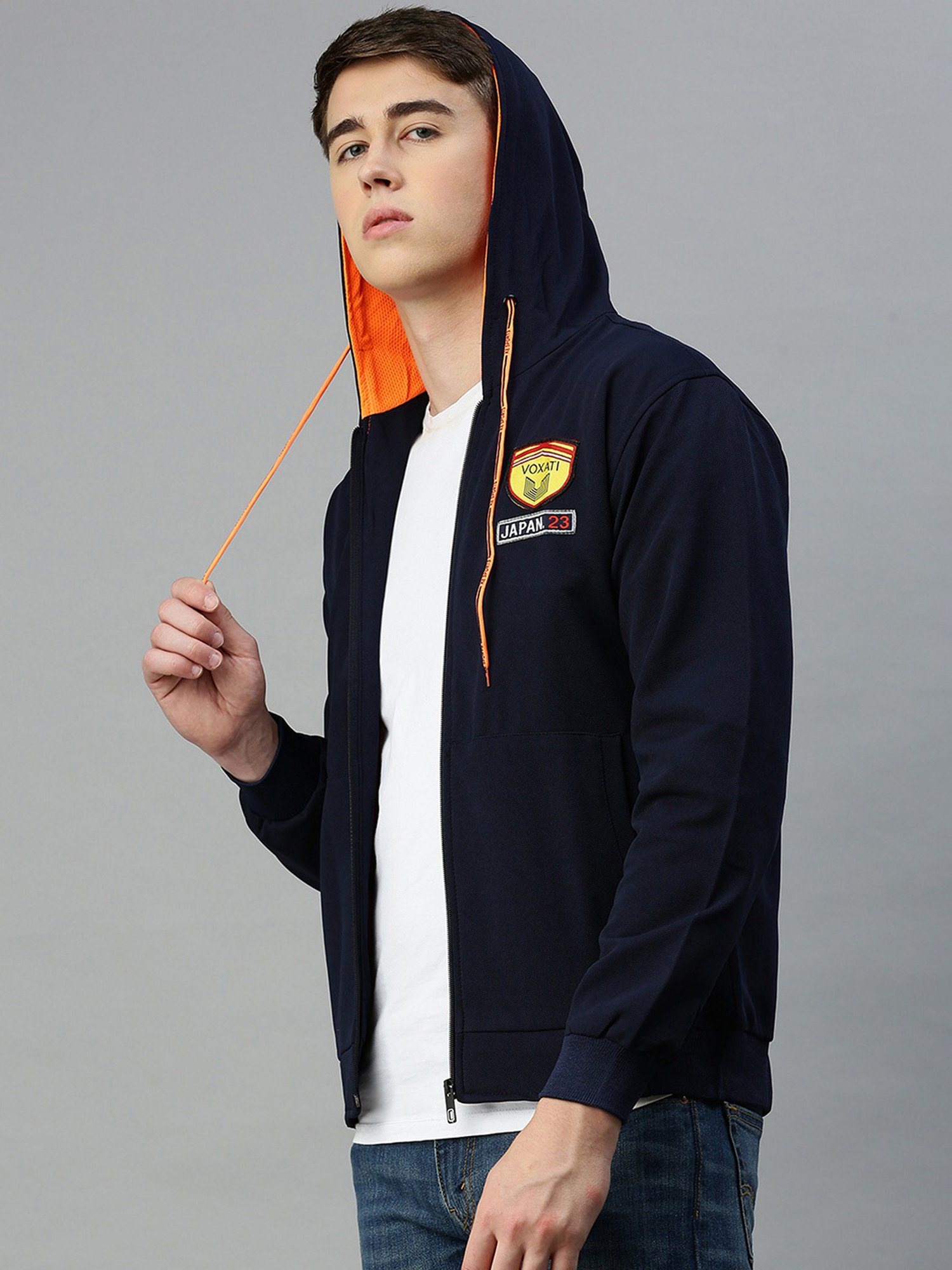 VOXATI Navy Regular Fit Hooded Jacket