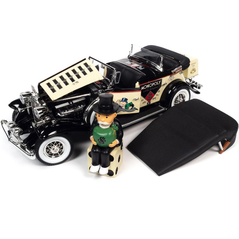 1932 Cadillac V16 Sport Phaeton Convertible and Mr. Monopoly Resin Figurine 1/18 Diecast Model Car by Autoworld