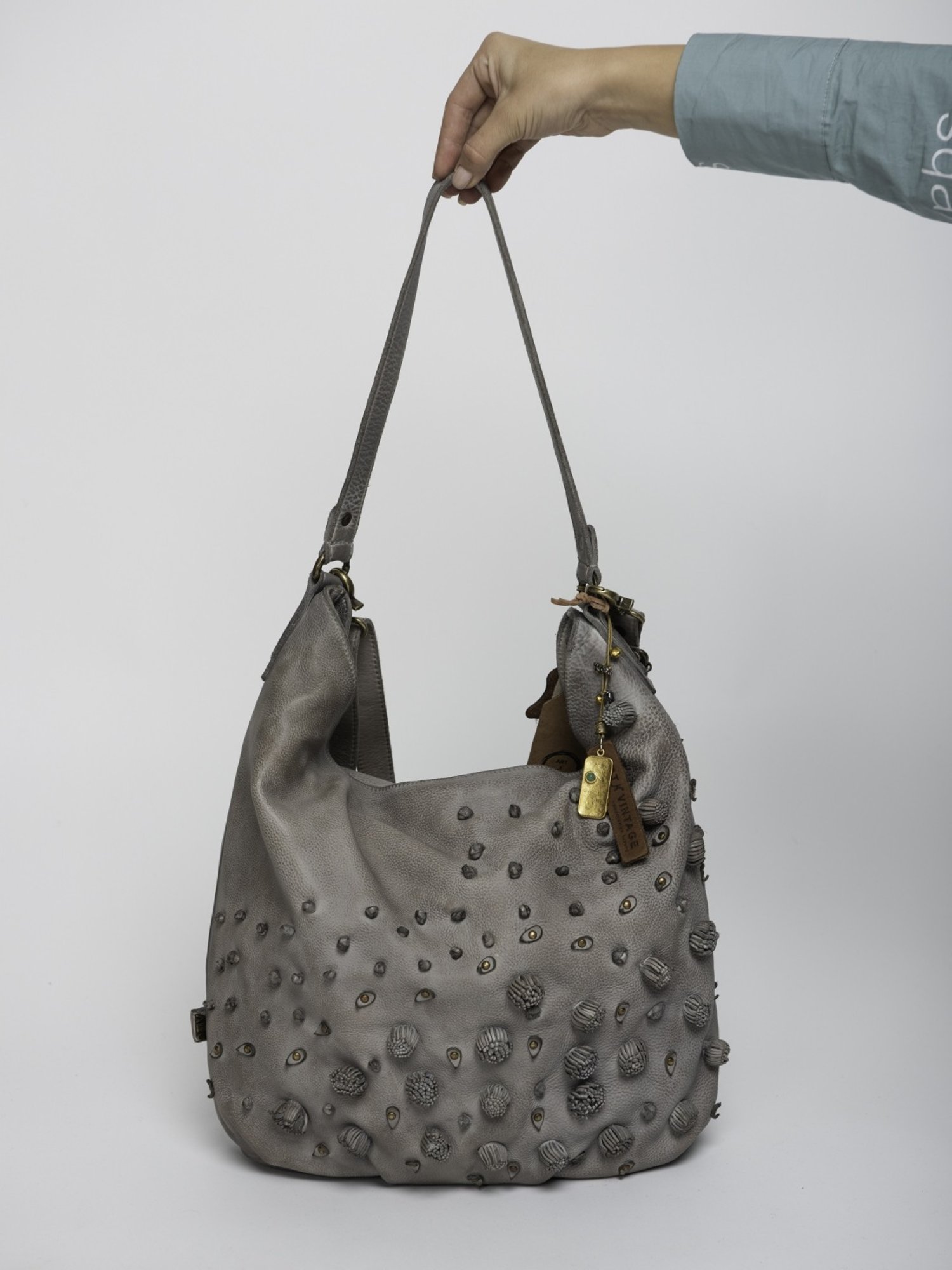 Art N Vintage Garofano Grey Leather Textured Medium Hobo Handbag