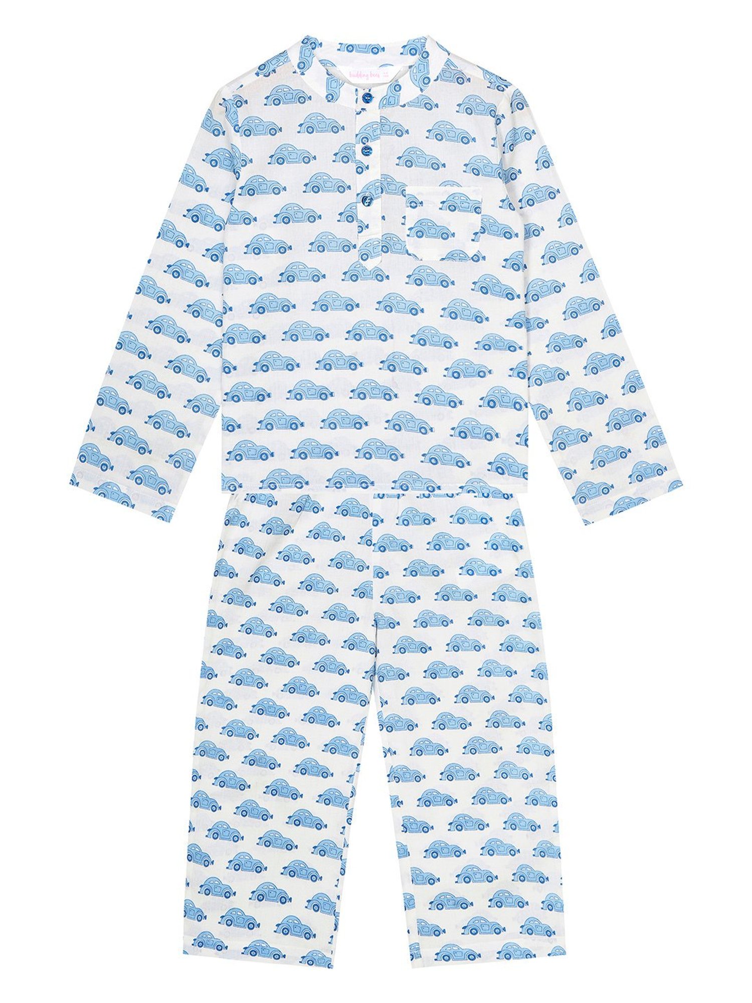 Budding Bees Boys Off White & Blue Printed Full Sleeves T-Shirt with Pants