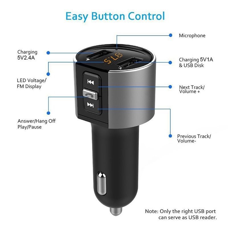 Car Bluetooth Cigarette Lighter FM Transmitters MP3 Adapter USB Car Charger US