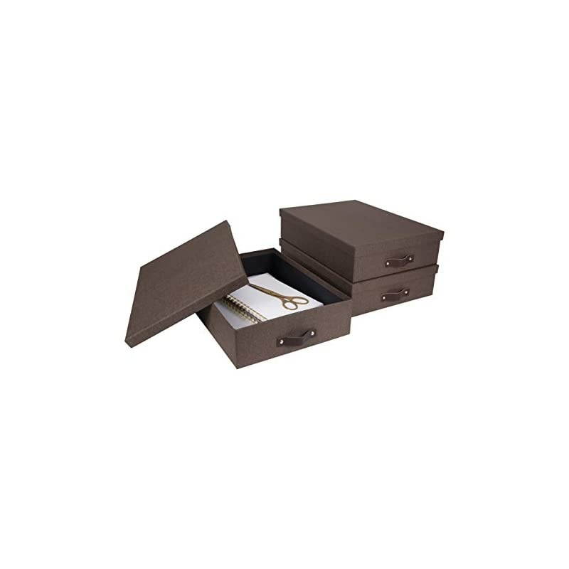Oskar Letter Box, Canvas-Like Paper-Laminated Fiberboard with Leather Handle, Dark Brown, 3 3 x 10 2 x 13 8 Inches