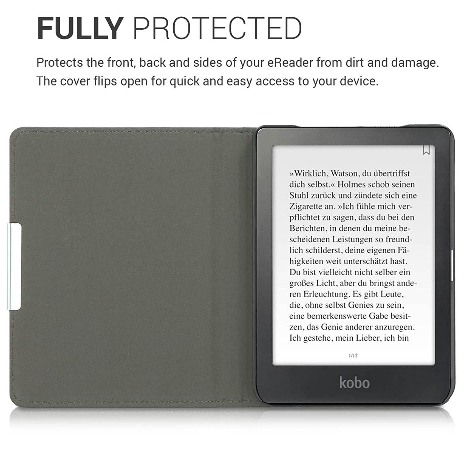 kwmobile Case Compatible with Kobo Clara HD - PU Leather and Canvas e-Reader Cover - Violet/Black