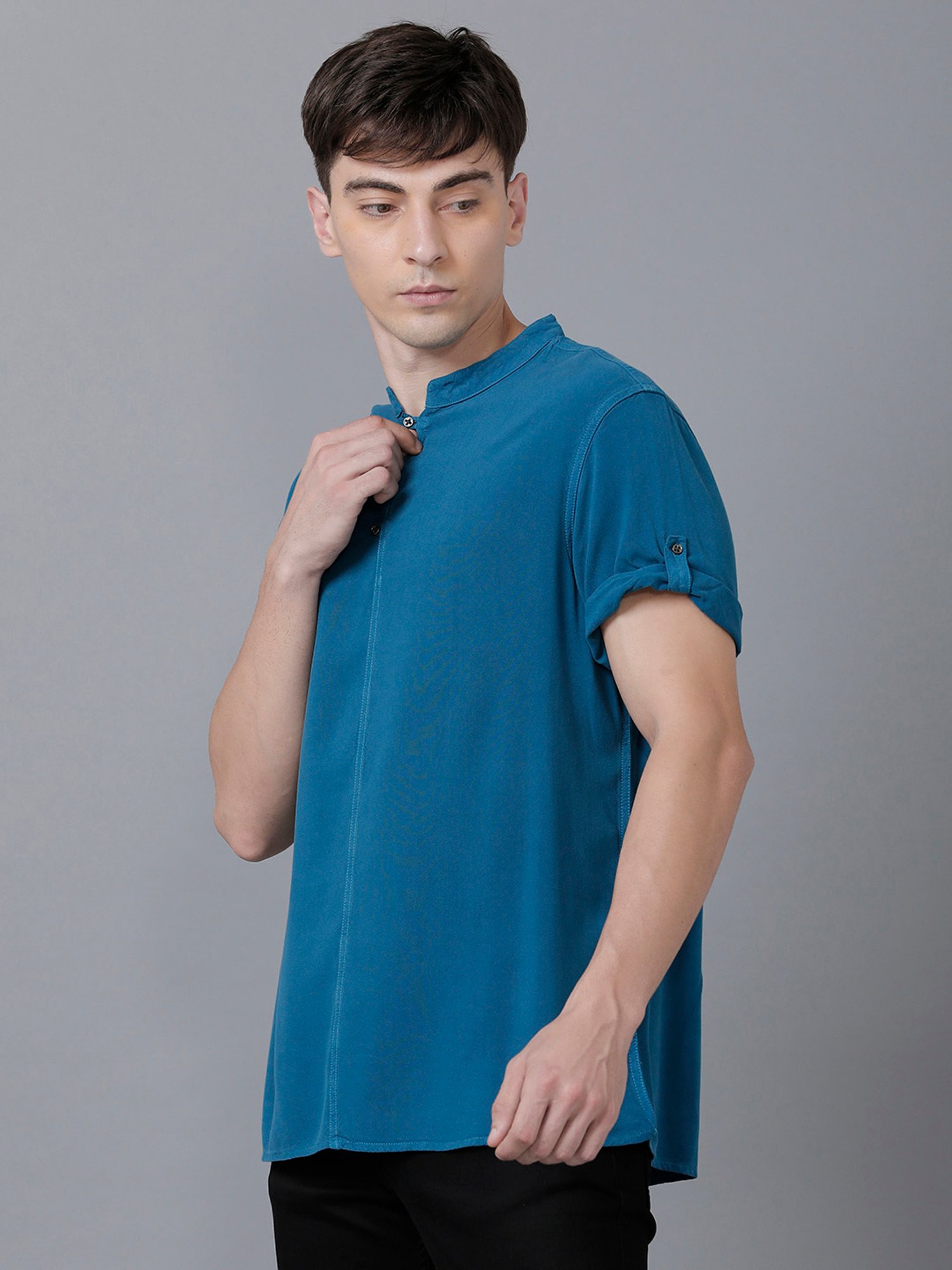 Identiti Blue Mandarin Collar Short Kurta