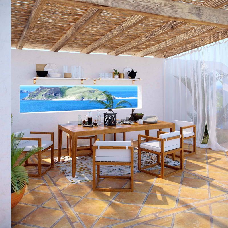 7pc Newbury Outdoor Patio Premium Grade A Teak Wood Set Natural White - Modway