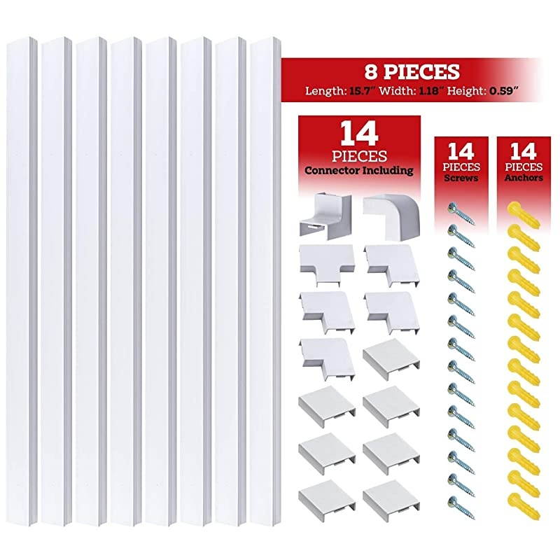 Cord Cover Organizer Extension Cable Concealer Raceway Management Kit Wall Mount TV Power Wires Hiding Protector System Home and Office Paintable White