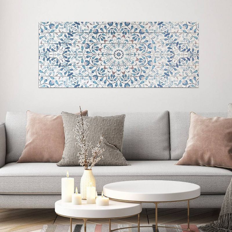 19" x 45" Ornate Pattern Print on Planked Wood Wall Sign Panel Blue - Gallery 57
