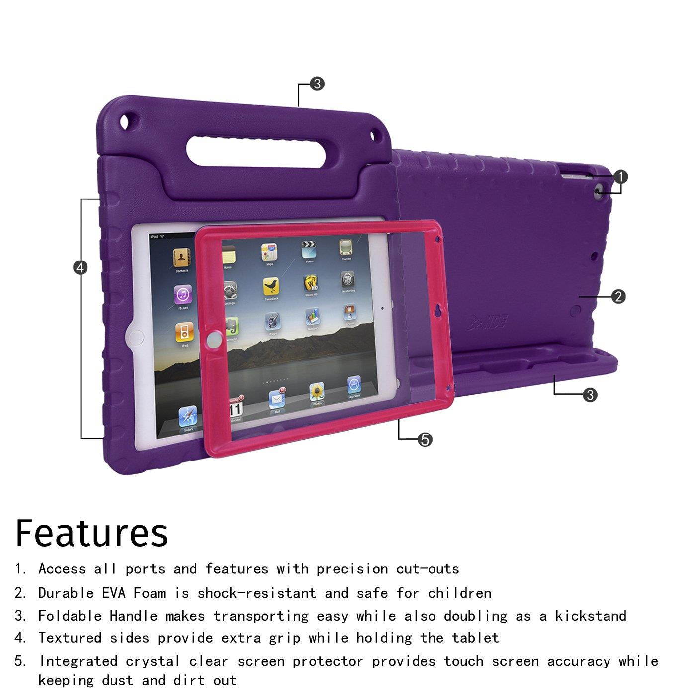 HDE Case for iPad 9.7-inch 2018 / 2017 Kids Shockproof Bumper Hard Cover Handle Stand w/ Built in Screen Protector for New Apple Education iPad 9.7 Inch (6th Gen) / 5th Generation iPad 9.7 Purple Pink