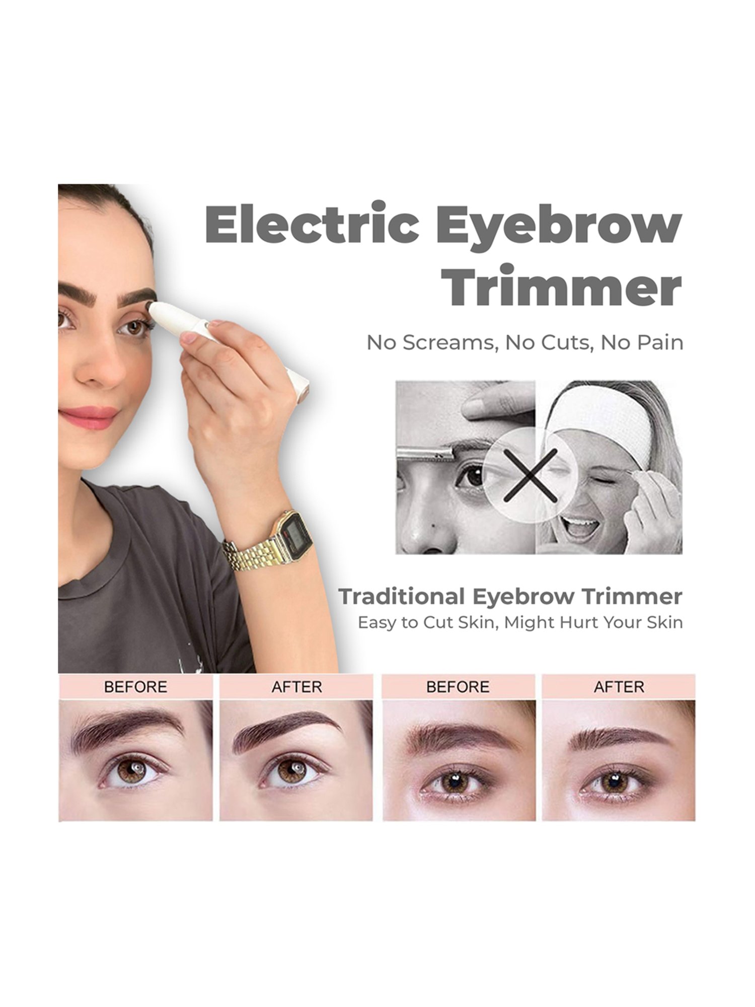 WINSTON Rechargeable Eyebrow Trimmer for Painless Hair Removal (White)