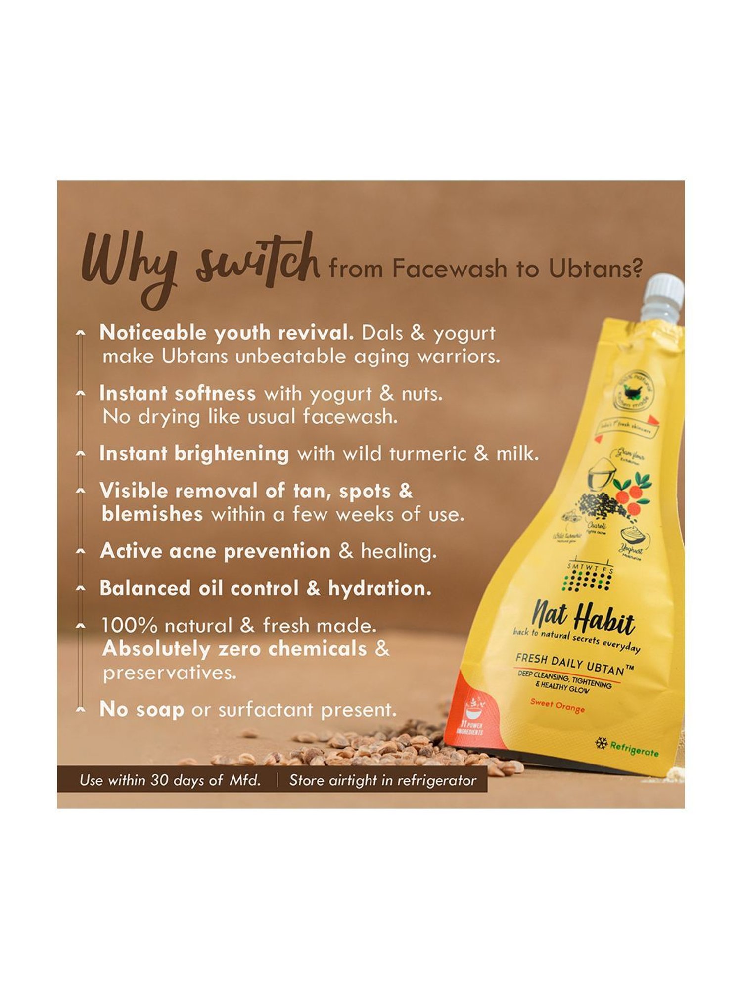 Nat Habit Sweet Orange Fresh Daily Ubtan Face Pack - Pack of 2