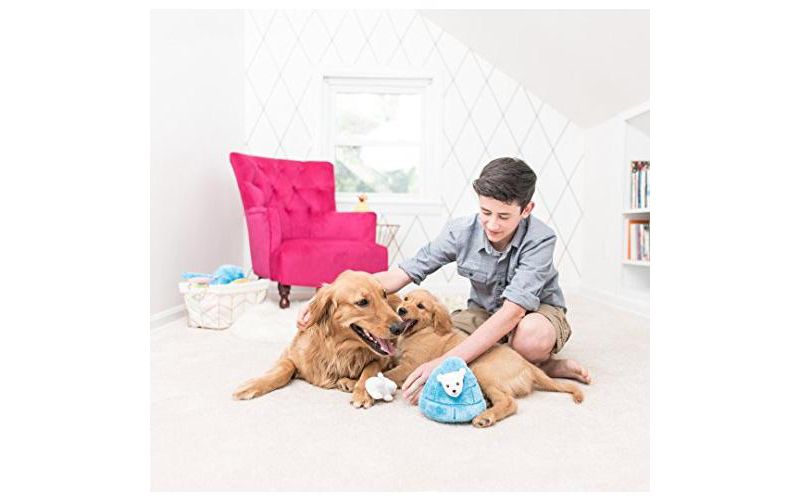 ZippyPaws - Arctic Pals Burrow, Interactive Squeaky Hide and Seek Plush Dog Toy - Polar Bear Igloo