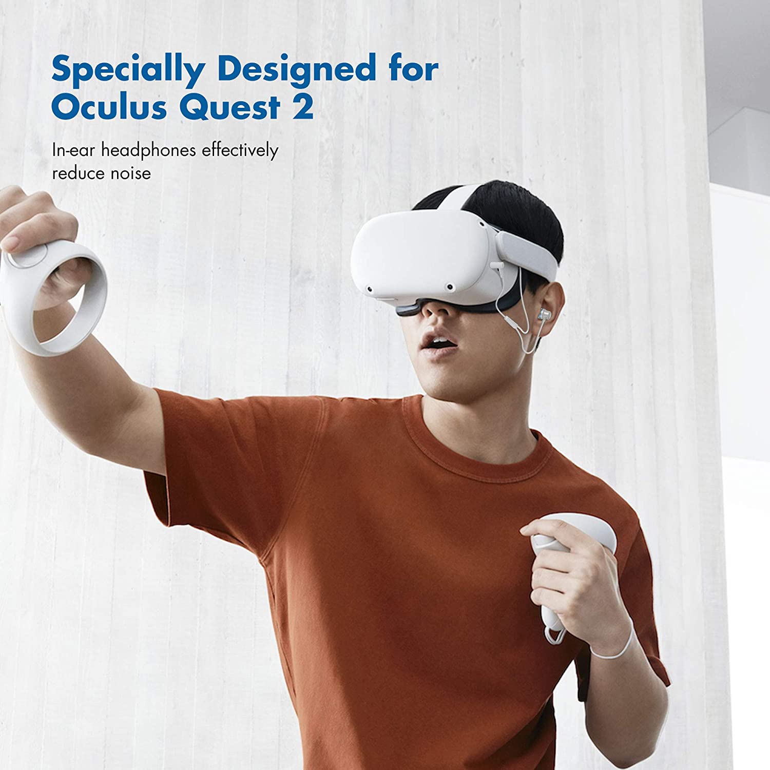 Headphones for Oculus Quest 2 VR Headset Noise-Isolating in-Ear Earphones with 3D 360 Degree Sound and Custom Silicone Earbuds Caps (White)