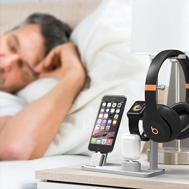 Watch Stand Compatible for Apple Phone Dock Stand Station Headphones Stand Headset Dock for Apple Watch Series 2/1 AirPods Phone Xs X Max XR 7 7plus 6s 6plus iPad (Silver)