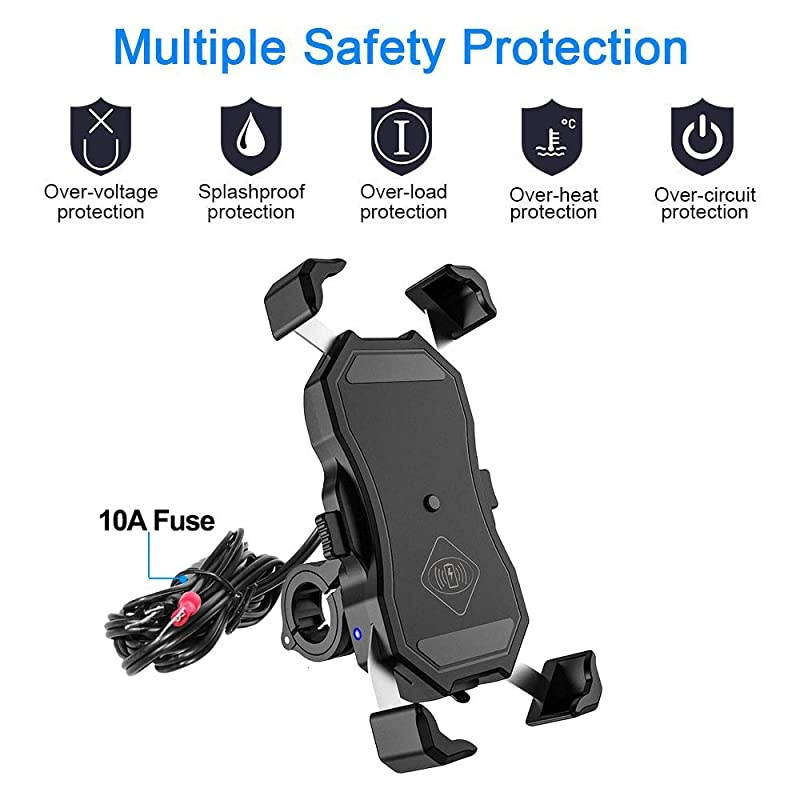 Waterproof Motorcycle Wireless 15W Qi/ USB Quick Charger 3.0 Phone Holder 2 in 1 Mount on 22-32mm Handlebar or Rear-View Mirror Fast Charging for 3.5-6.8 inch Cellphones