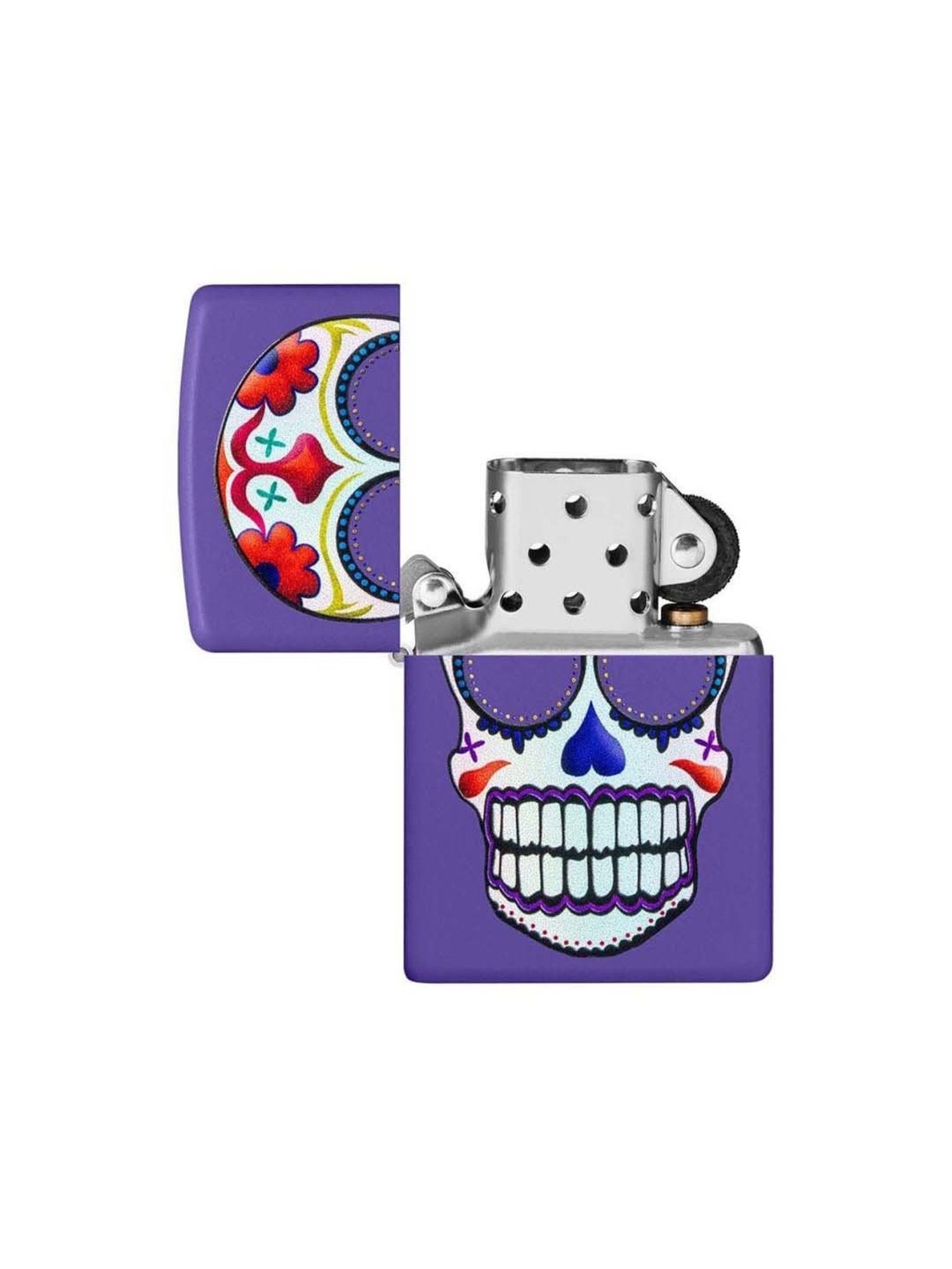 Zippo Purple Brass Sugar Skull Design Windproof Pocket Lighter
