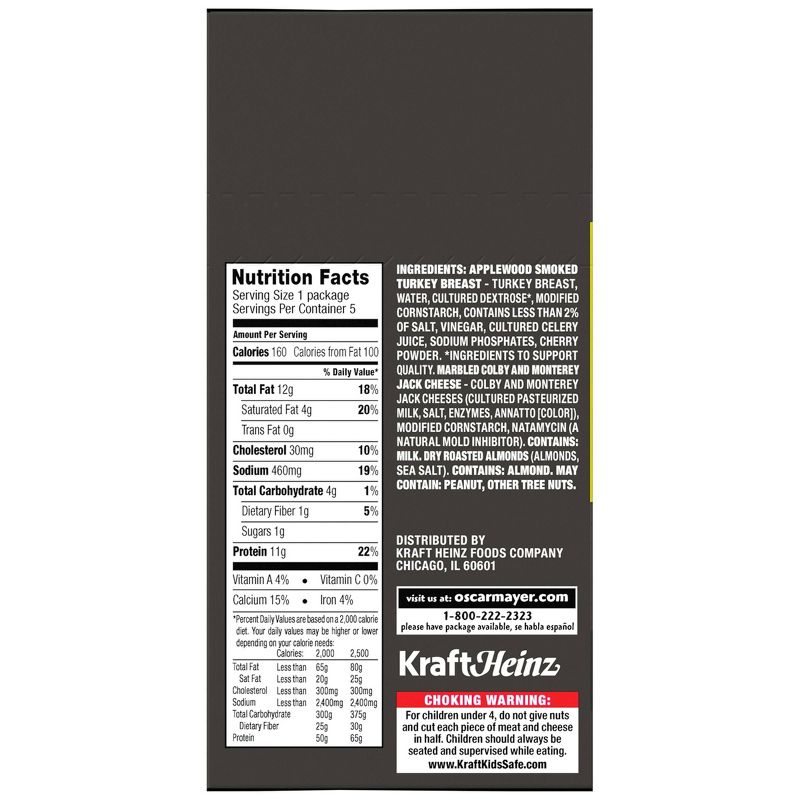 Oscar Mayer P3 Turkey, Colby Jack Cheese, and Almonds Protein Pack - 5pk/10oz