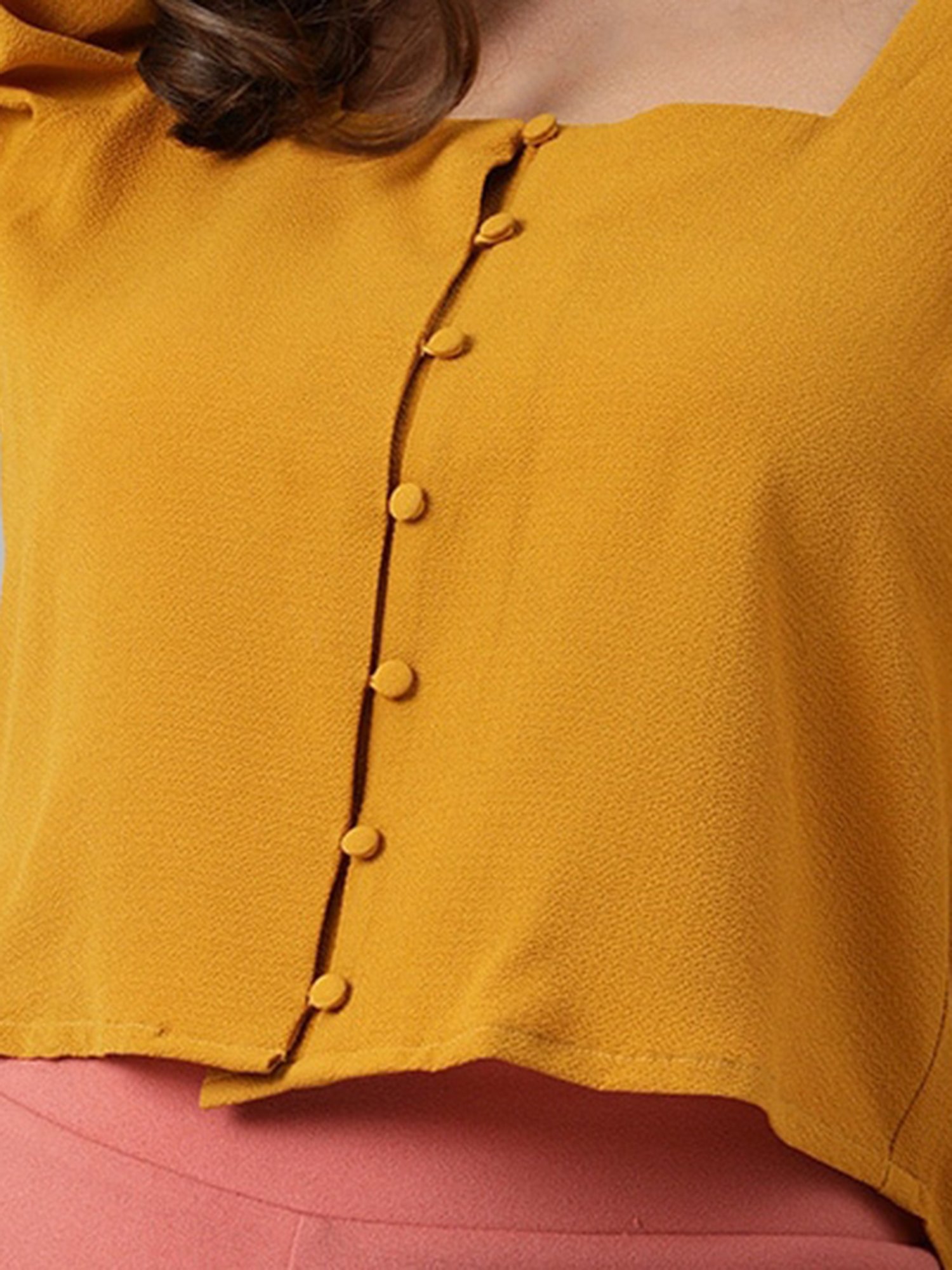 KASSUALLY Mustard Relaxed Fit Crop Top