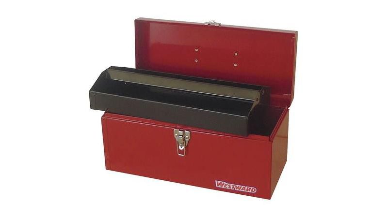 WESTWARD 36Y011 16"W Steel, Red Portable Tool Box, Powder Coated, 7"H
