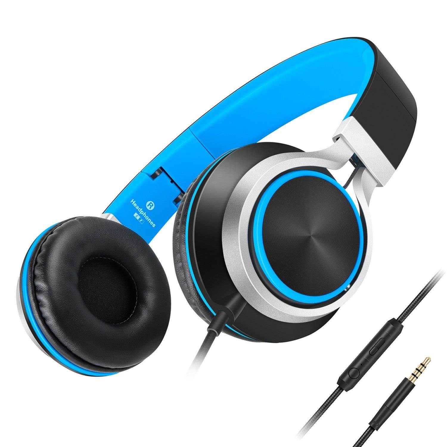 AILIHEN C8 Headphones with Microphone and Volume Control for Smartphone _Black_Blue_