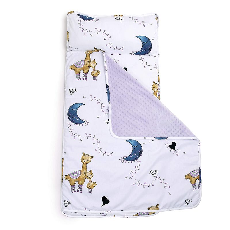 JumpOff Jo Toddler Nap Mat - Children's Sleeping Bag with Removable Pillow for Preschool, Daycare, and Sleepovers - 43 x 21 Inches - Llama and Mama