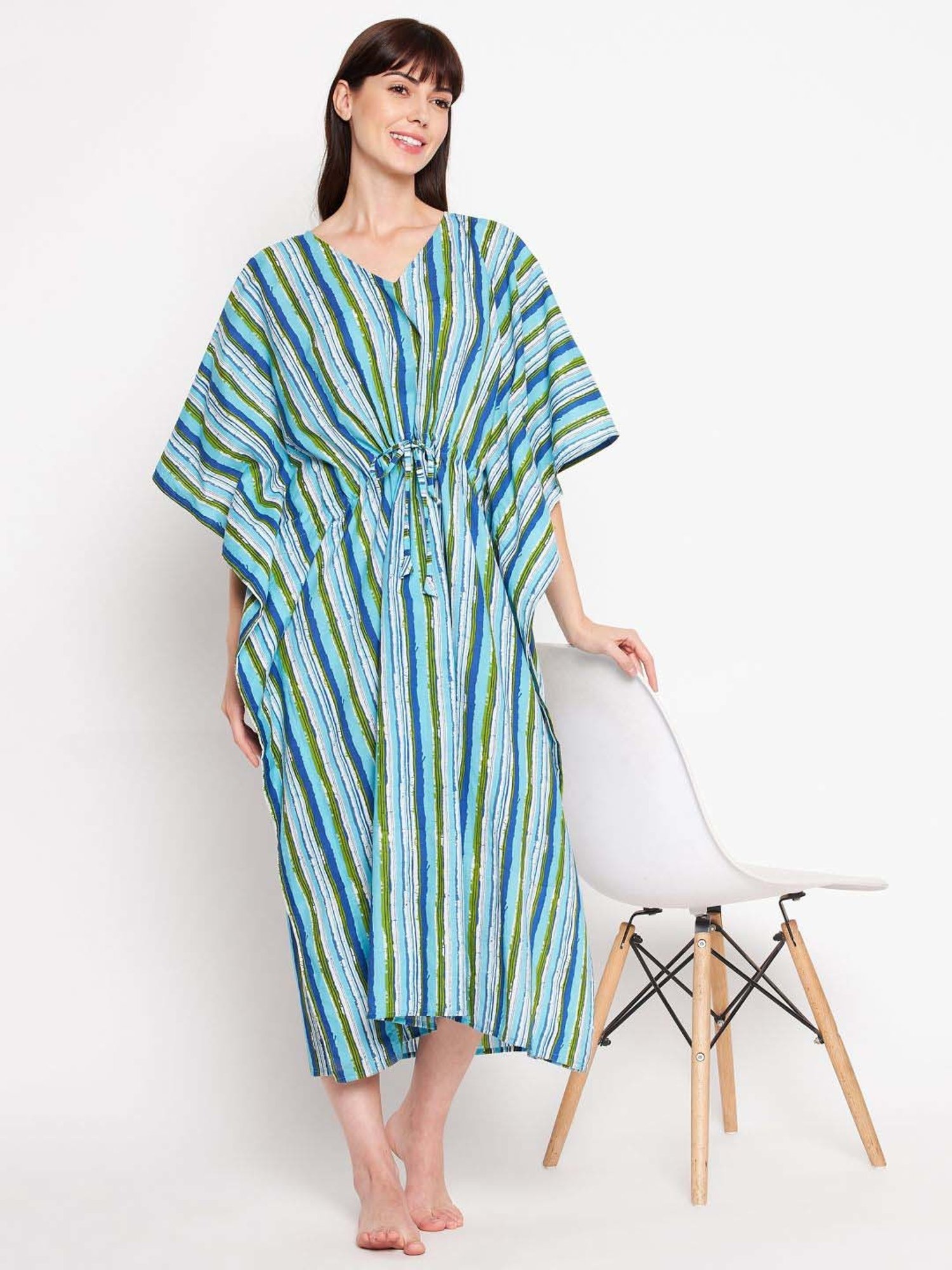 Secrets By ZeroKaata Green & Blue Cotton Printed Kaftan - Pack Of 2