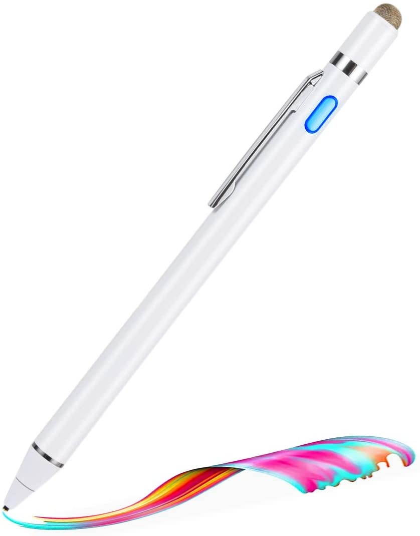 Active Stylus Capacitive Digital Pen with 1.5mm Ultra Fine Tip Stylus for iPad, Drawing Stylus Pen Compatible for Apple Pencil/Samsung Pen on Touch Screens, White