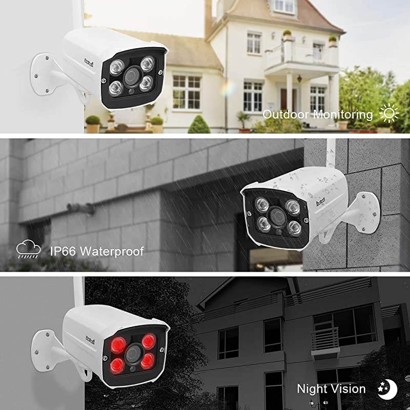 Wireless Security Camera System Outdoor Indoor Plug&Play 8-Channel NVR 4Pcs 2MP WiFi Video Surveillance Cameras with H.265 Night Vision, Motion Detection, P2P, 24/7 Recording, No Hard Drive